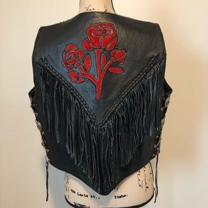 Hudson Leather Fringe Vest Roses